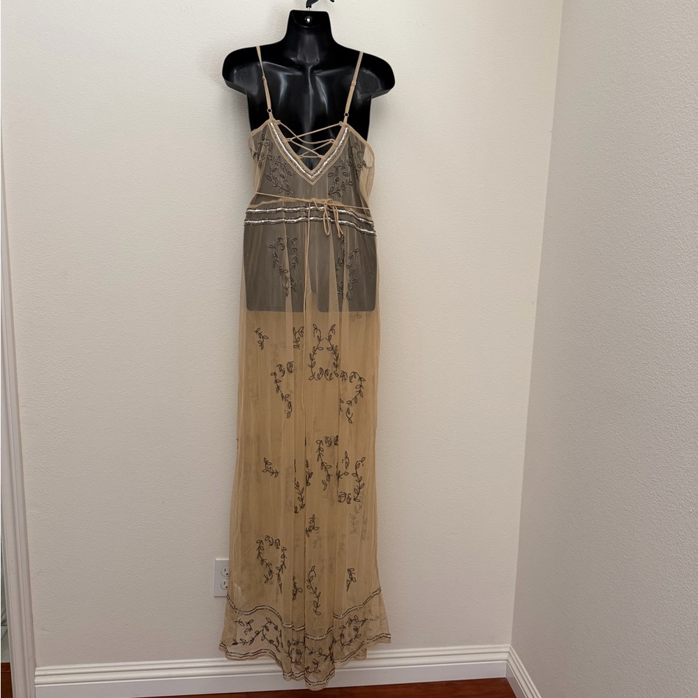 Free People Sheer sky fall beaded wrap dress sz Large - Picture 11 of 13